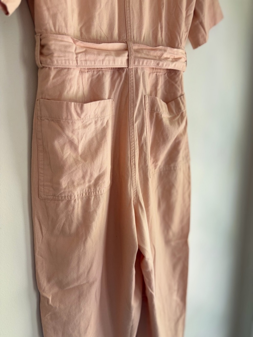 Madewell Pale Peach Button Front Belted Cropped Jumpsuit Size 4 - Picture 6 of 7